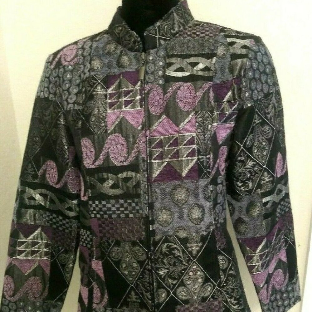 Dress Barn Size Medium Zipper Jacket  Black purple